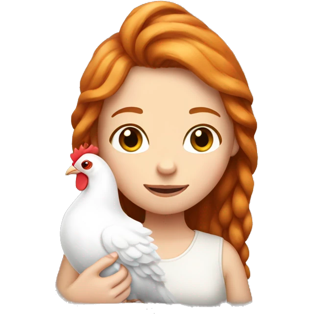 Ginger girl with Long hair and a white hen inside her Arms  emoji