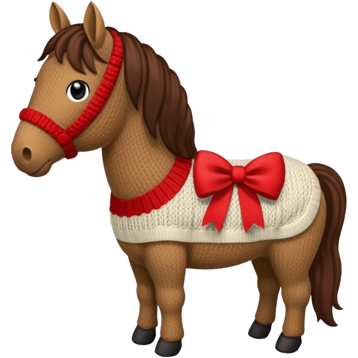 A jumper with à horse and a Christmas pudding with red bows cute emoji