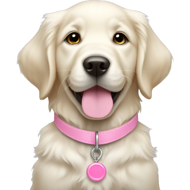 white golden retriever puppy wearing a thin pink collar emoji
