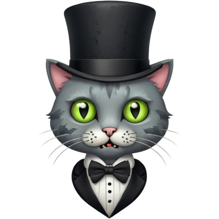 zombie cat with bow tie and top hat emoji