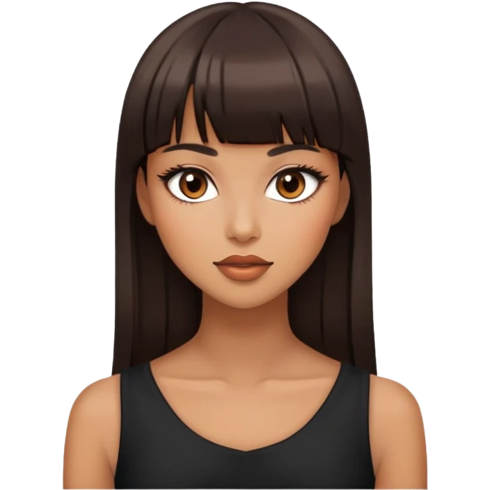 Pretty woman with dark brown straight bangs, light makeup, flirtatious expression emoji