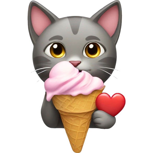 Cat eating ice cream with heart emoji