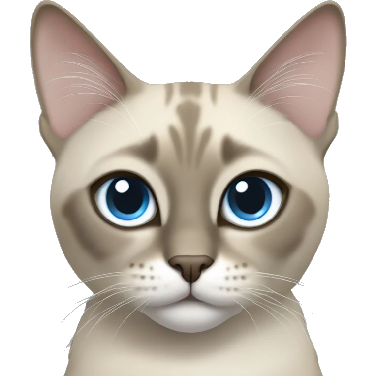 Thai breed cat with a light cream-brown body, dark gray face, ears, and paws. Short fur, sharp ears, and striking light blue eyes with an intense gaze. emoji