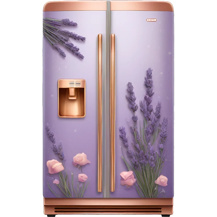 Realistic lavender and copper fridge decorated in rose gold and purple flower pattern. emoji