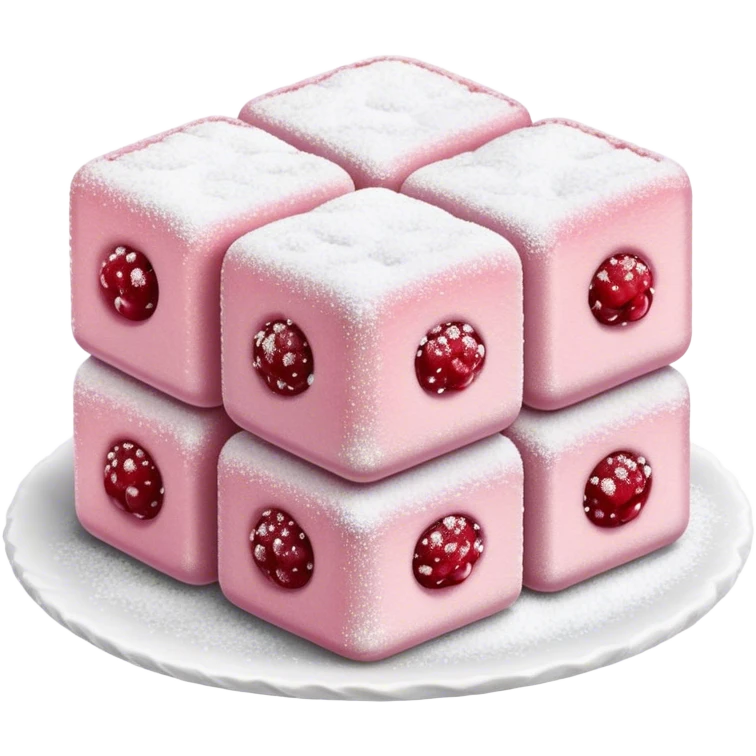 Cinematic Realistic Turkish Delight Dessert Emoji, featuring delicate, chewy confections dusted with powdered sugar rendered with vibrant textures and soft, inviting lighting. emoji