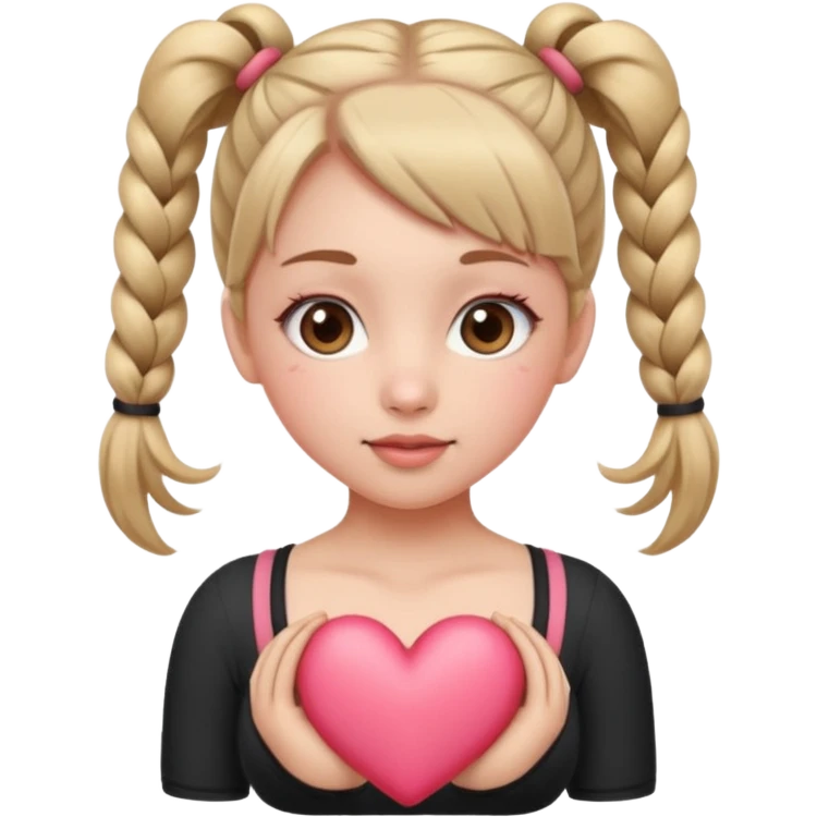 Her hair is in pigtails and her pubic hair is shaped like a heart.  She has wide hips emoji