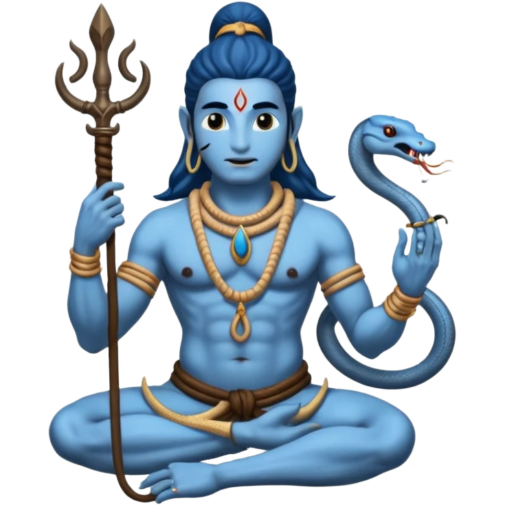 Mahadev real god  shiv not like cartoon  blue body and trishul and and had damru and nack around sanke  emoji