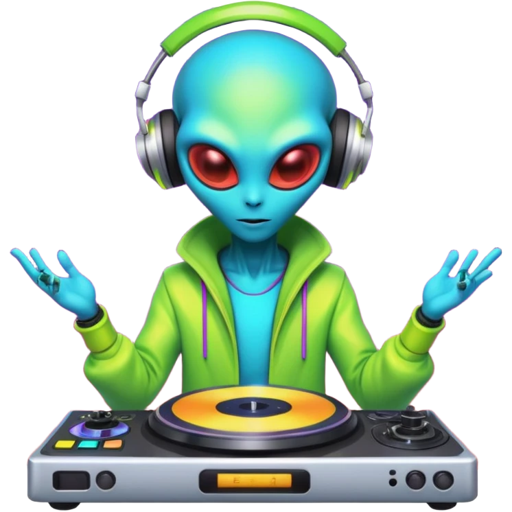 a alien behind the turntable emoji