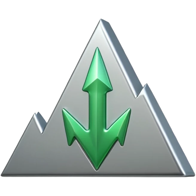 "iOS-style 3D emoji: a jagged rising chart line ending in a large glossy arrowhead, symbolizing rapid growth." emoji