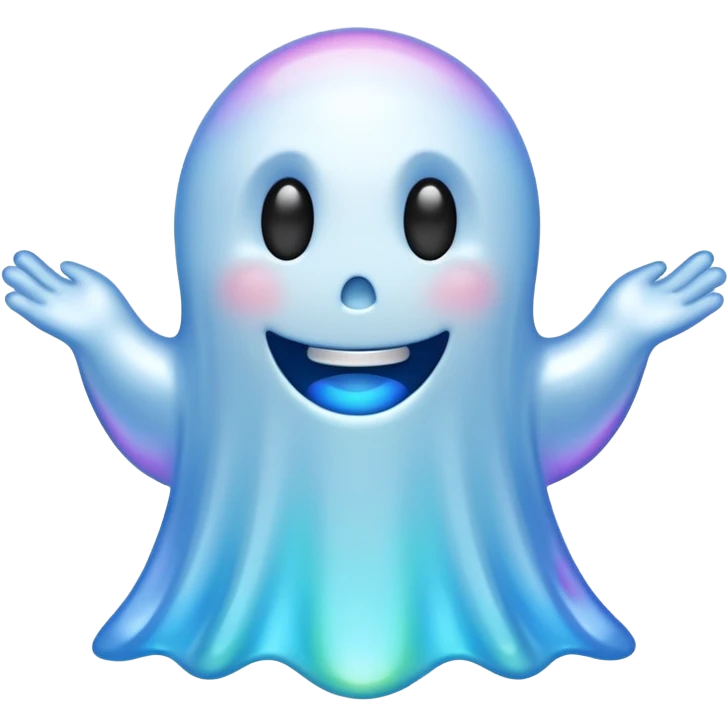 Holographic chrome happy cartoon ghost emoji