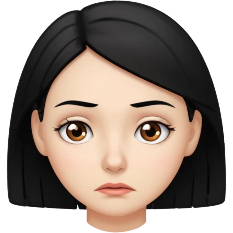 A worried woman, black hair, with one eyebrow raised emoji