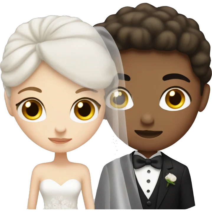 brown hair white girl wedding dress and black haired white girl in wedding dress kissing emoji