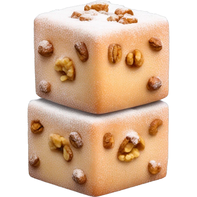 Turkish delight stacked cubes with chopped walnuts and covered with powdered sugar  emoji