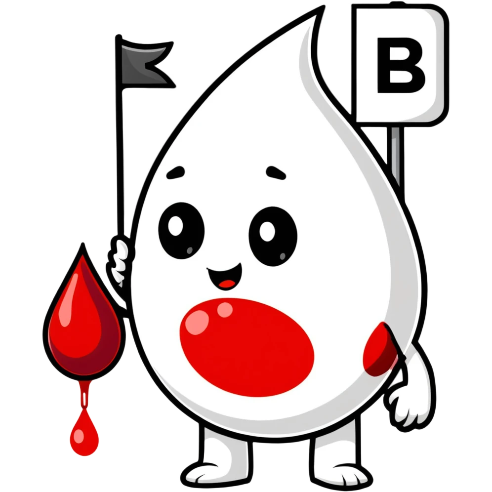 blood drop character holding a B.R.B. sign emoji
