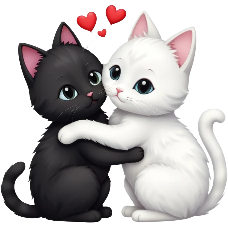 Black cat kissing a white cat with hearts  emoji