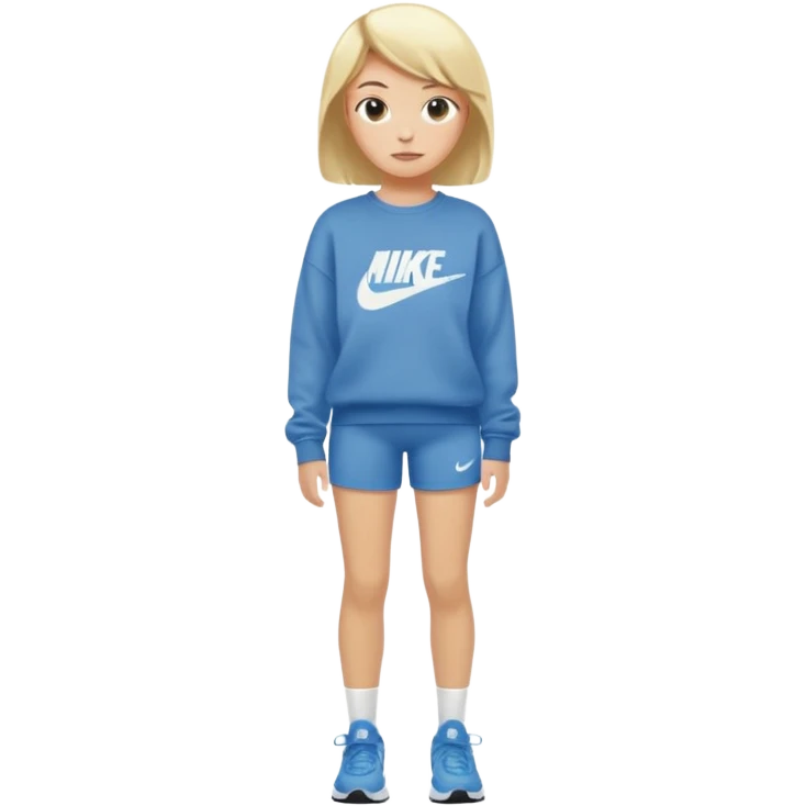  Ein Mädchen mit kurz blonden Haaren einer Baggyhose einen langen Pullover und Nike Schuhe emoji