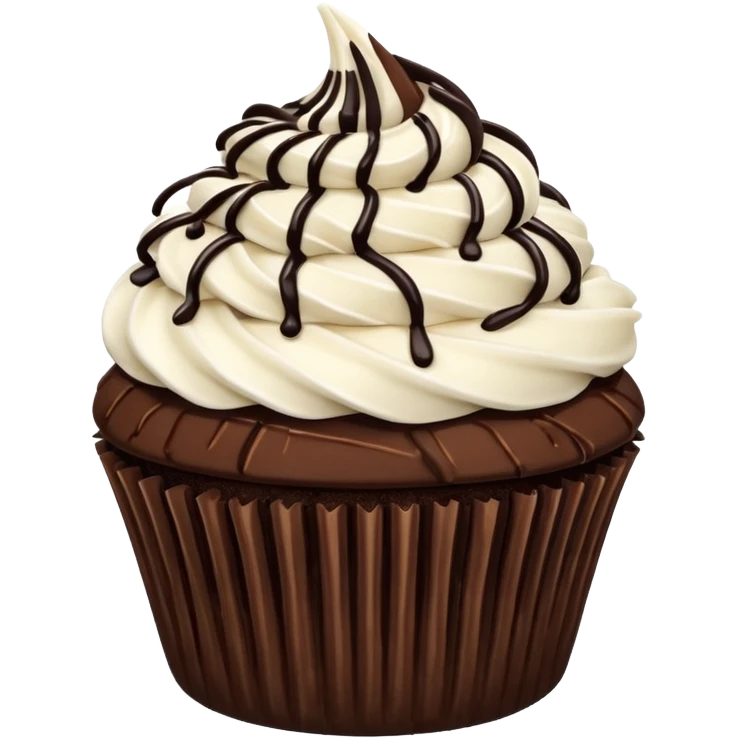 Chocolate cupcake with vanilla frosting, coconut flakes & chocolate drizzle emoji