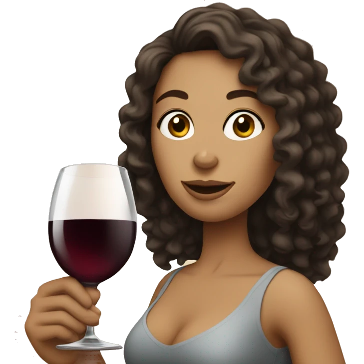 White Woman with curly dark brown hair drinking wine emoji