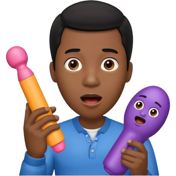 Black guy looking suprised holding a dildo emoji