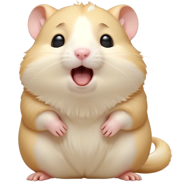 Cinematic Cute Yawning Cream Hamster Portrait Emoji, Head tilted slightly with a dramatic, wide-open yawn, showcasing a soft, pristine cream coat with tiny droopy ears, round dark eyes barely open in drowsy contentment, Simplified yet irresistibly adorable features, highly detailed, glowing with a soft, cozy glow, high shine, relaxed yet expressive, stylized with a touch of whimsy, bright and endearing, soft glowing outline, capturing the essence of a sleepy yet affectionate hamster, so drowsy it feels like it could stretch out of the screen and curl up for a nap! emoji