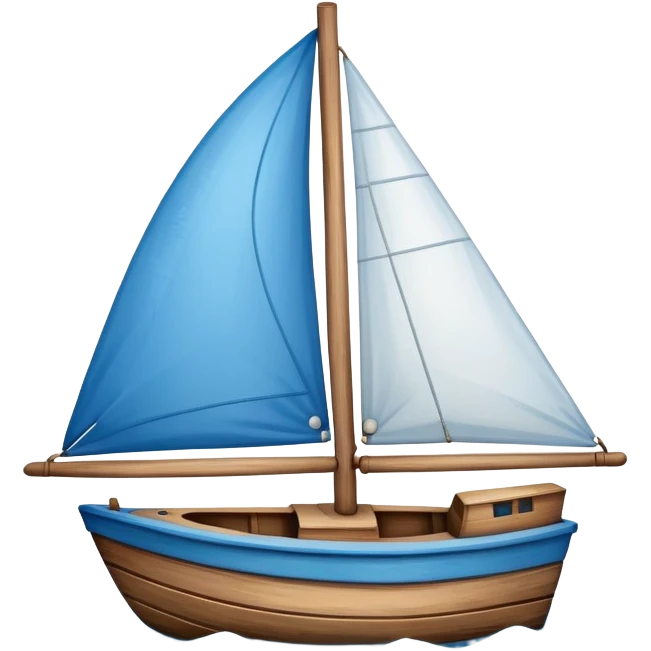 A small blue sailboat with a happy smiling face on the front emoji
