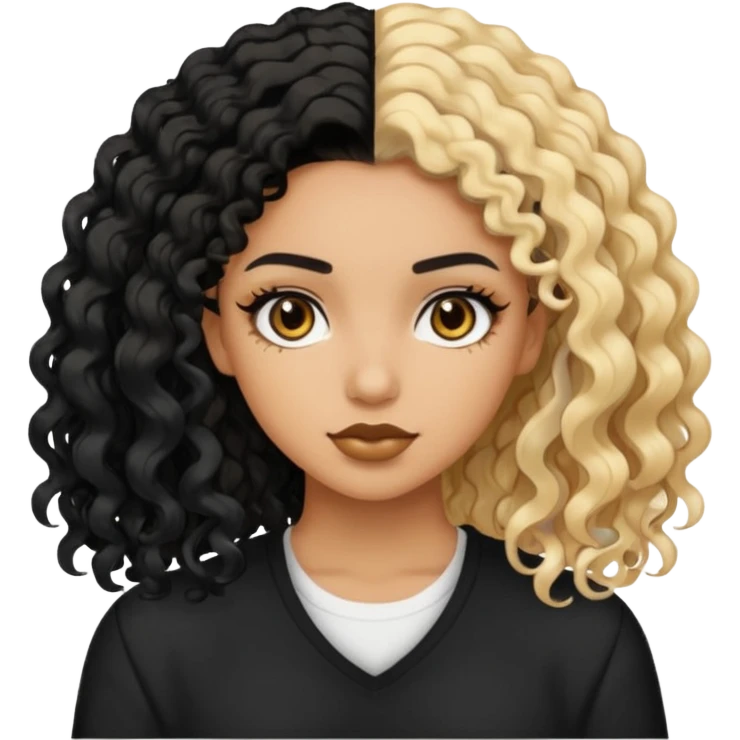 split dye leftside blonde rightside black curly hair, pretty baddie emoji