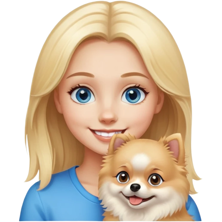 smiling girl with blue eyes with a pomeranian blonde emoji