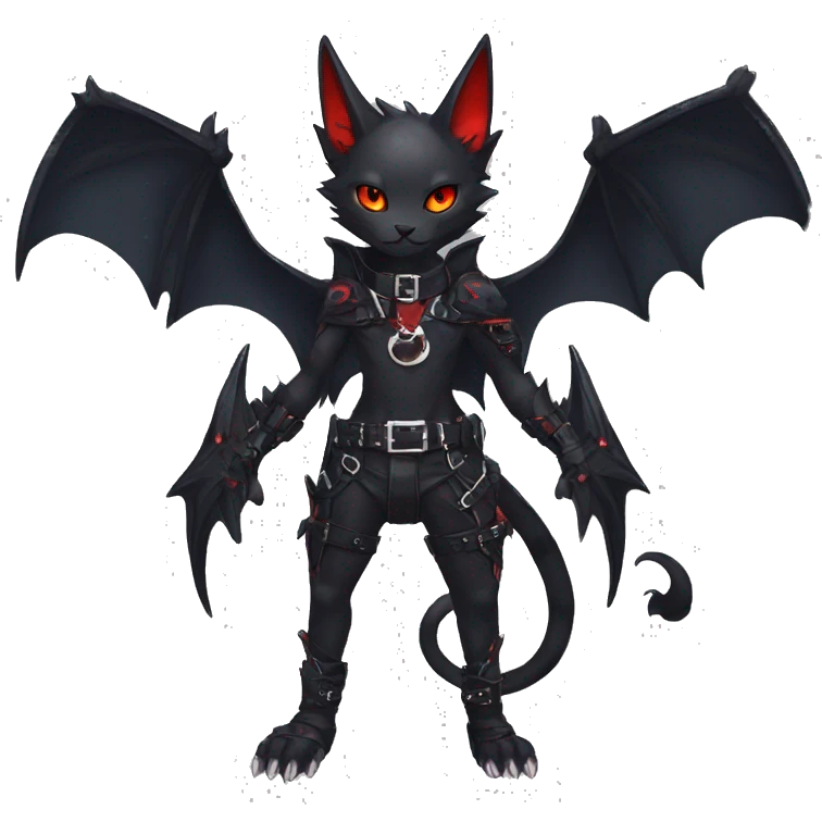 cool edgy black punk red ethereal fantasy nargacuga-bat-cat-Fakemon collar harness full body emoji