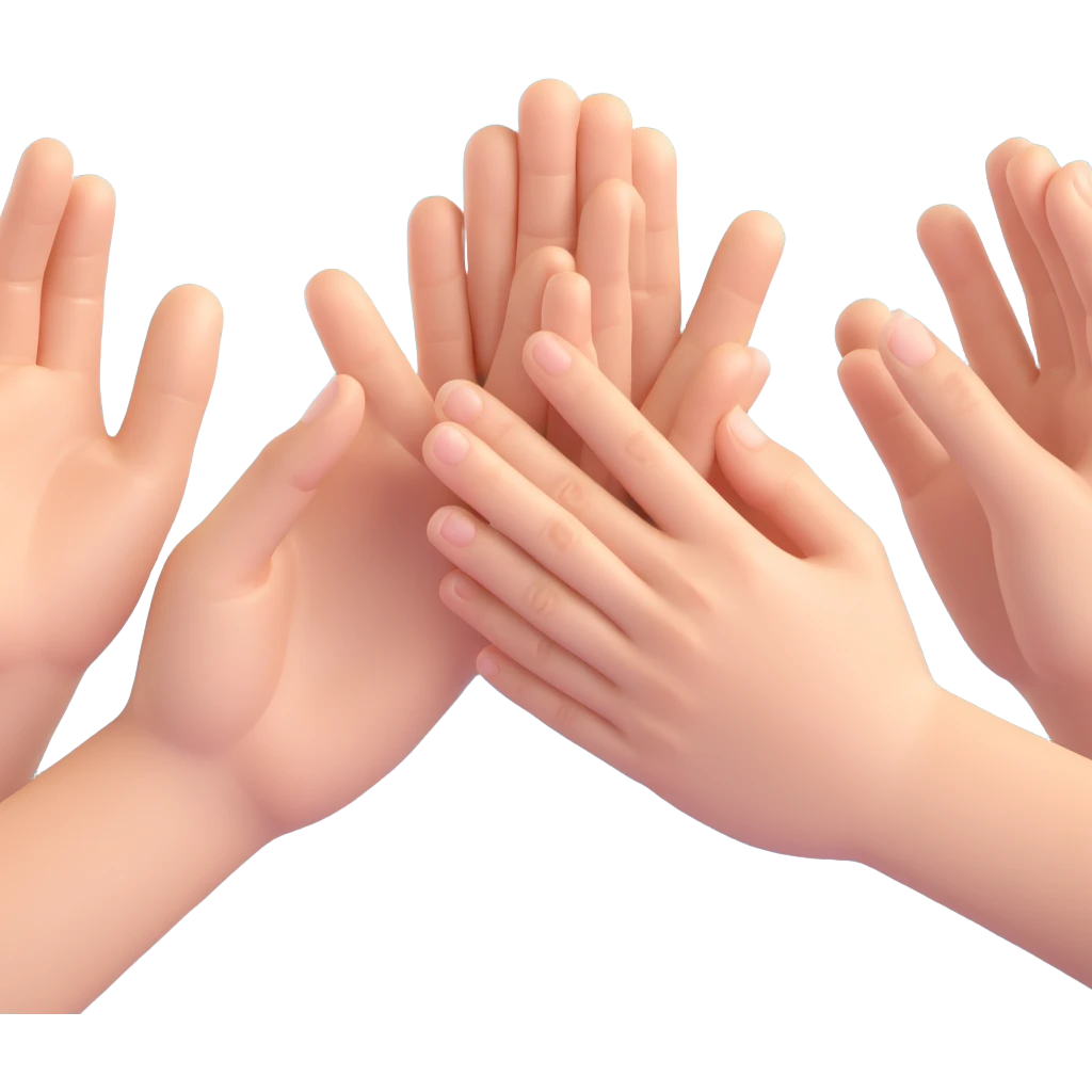 Realistic hands clapping, joyful celebration, focus on hands, motion blur, bright background emoji