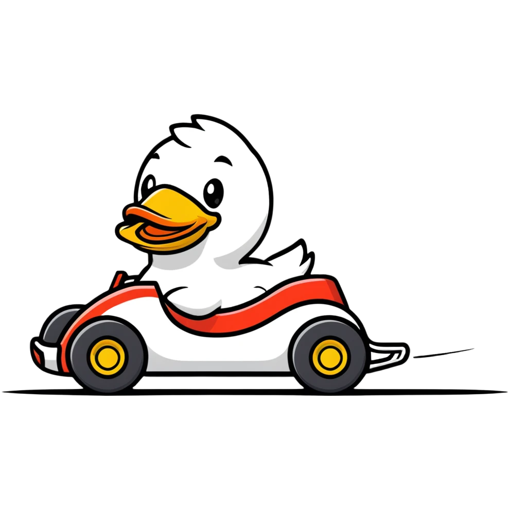 cartoon duck driving a race car emoji