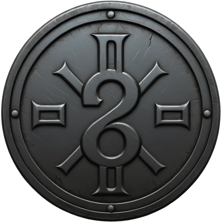 Minimal emoji, gothic metal coin made of black steel, engraved number 2 at the center, ancient industrial aesthetic, worn metal texture, no glow, no neon, flat emoji design, centered, transparent background emoji