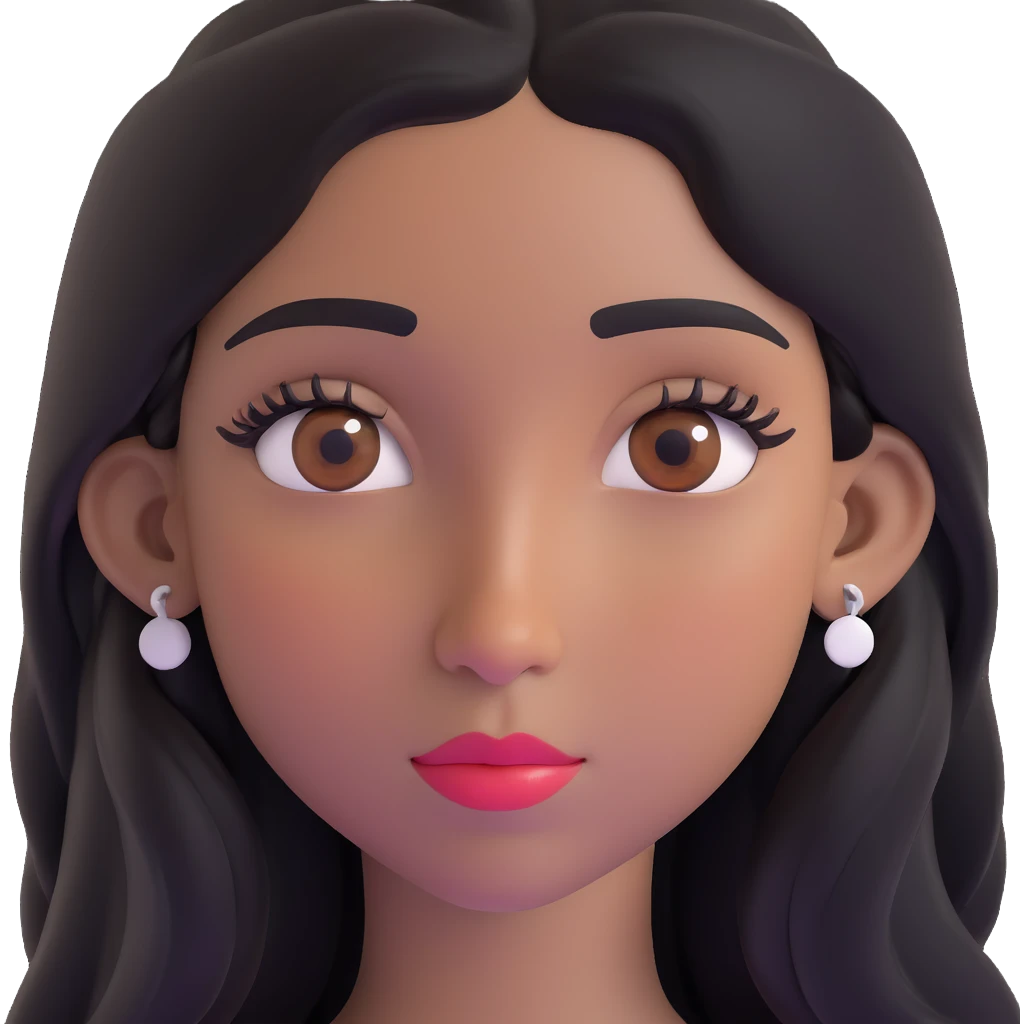 pretty girl with long black hair, button nose, brown eyes, dark skin, pretty makeup and lashes emoji