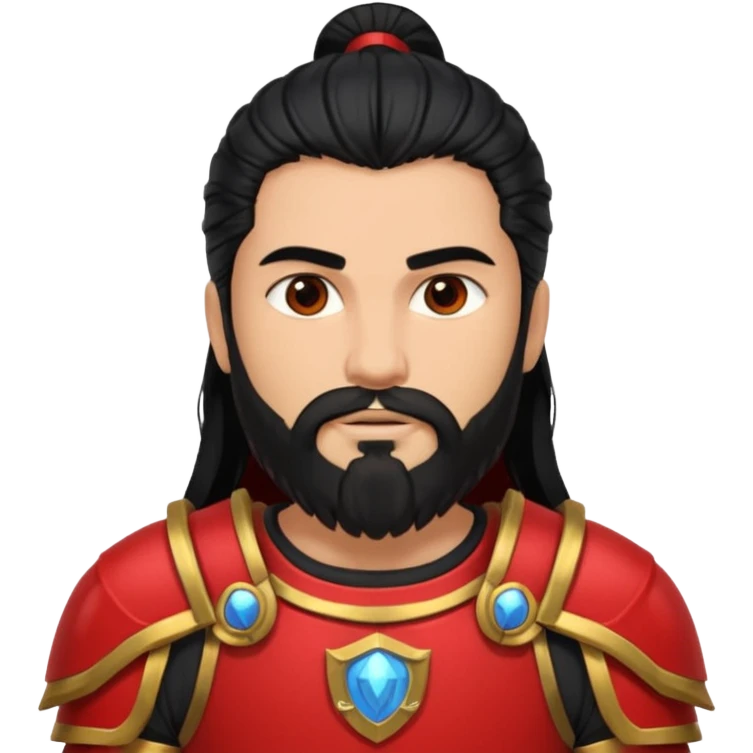 Mars, War God from Rome Mythology with long black hair and beard, red and black outfit, light tan skin emoji