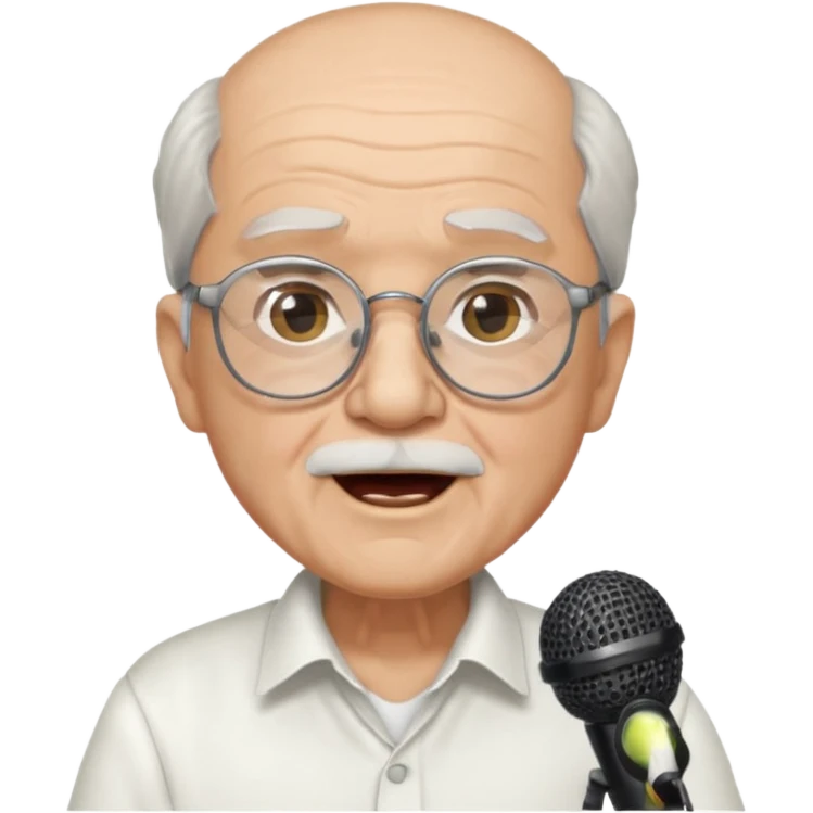 singer, Old man, singing to mic, white shirt glasses emoji