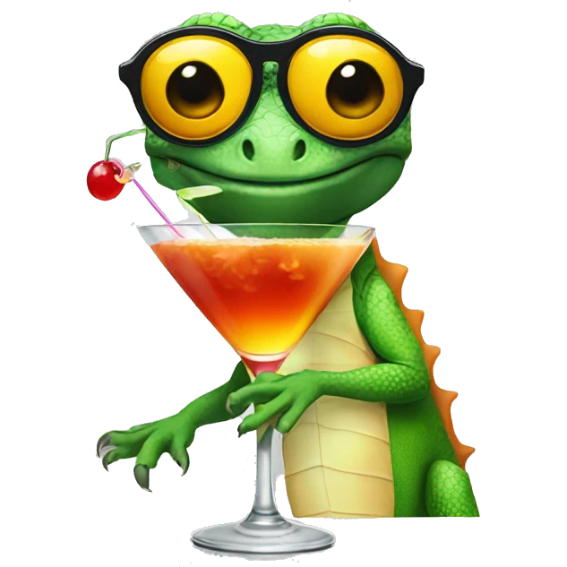 lizard wearing sunglasses holding cocktail emoji