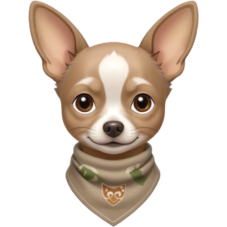 Make a Gray Chihuahua wearing a earthy tone bandana around the neck with the logo TCO on the bandana emoji