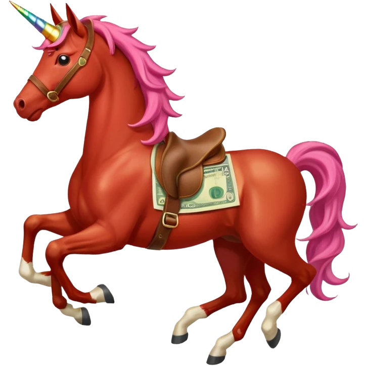 red horse agressive running unicorn money on the saddle emoji