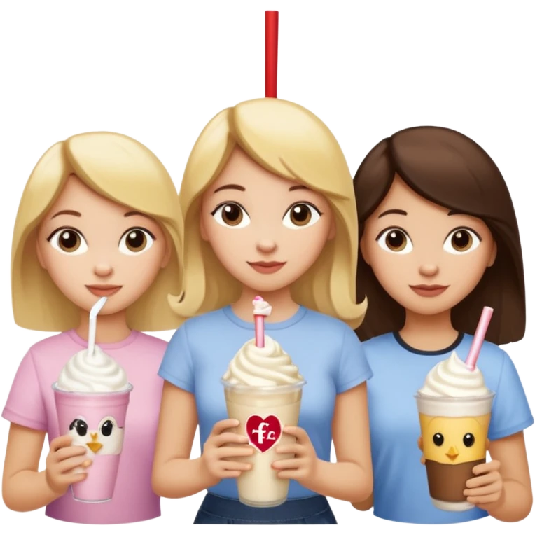 girl with blonde hair, girl with brown hair, girl with dark brown hair at Chick-fil-A  emoji