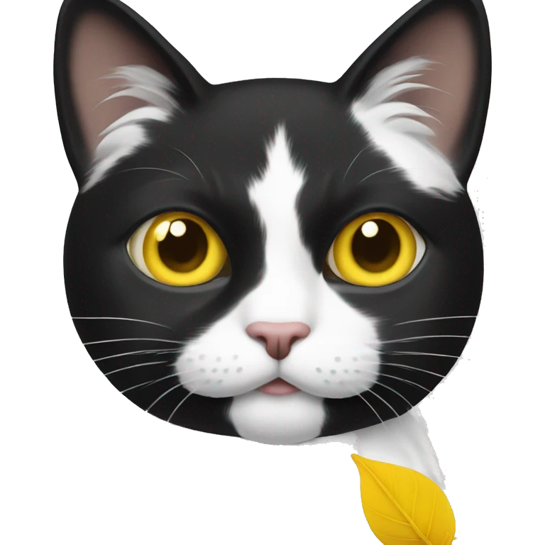 Black and white cat with a yellow leaf on its head   emoji