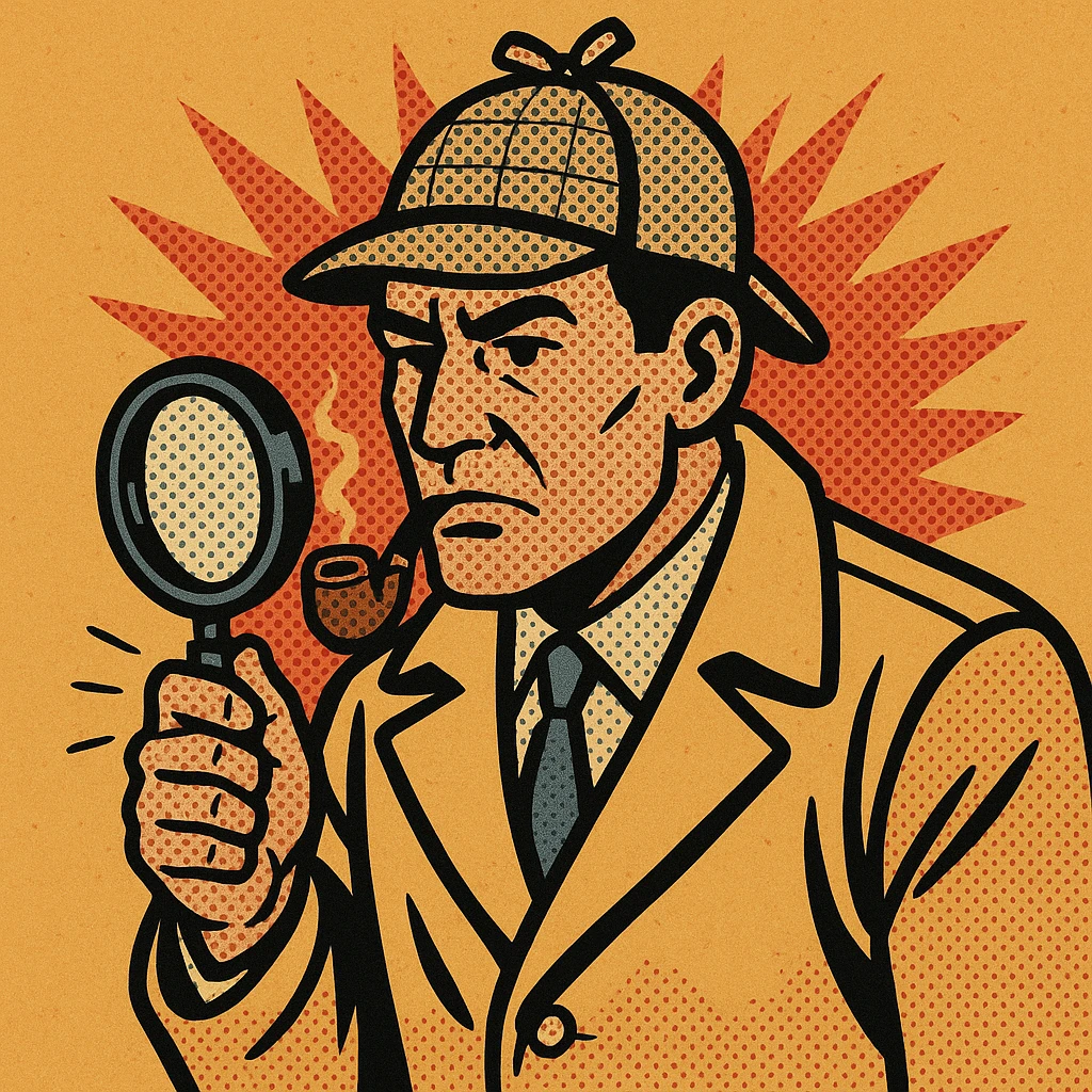 a detective inspector, classic look, pipe and magnifying glass, vintage style emoji