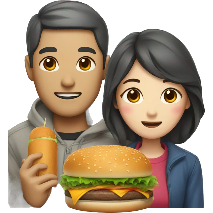 Korean couple with burger emoji