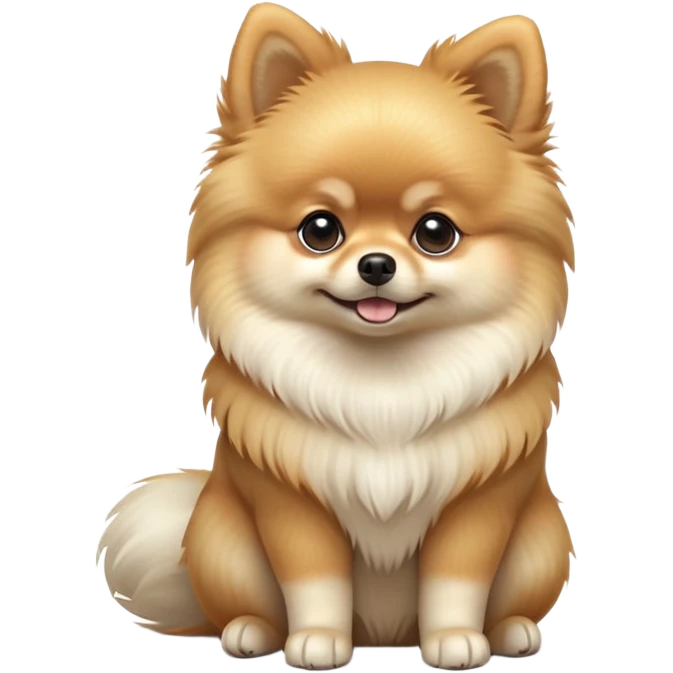 cinematic-[pomeranian]-realistic-full-body-sitting-emoji,-tail-resting-loosely-beside-its-paws,-head-tilted-dramatically, -fluffy-[light cream]-fur,-simplified-yet-realistic-focused-features,-highly-detailed,-glowing-with-an-almost-sarcastic-glow emoji