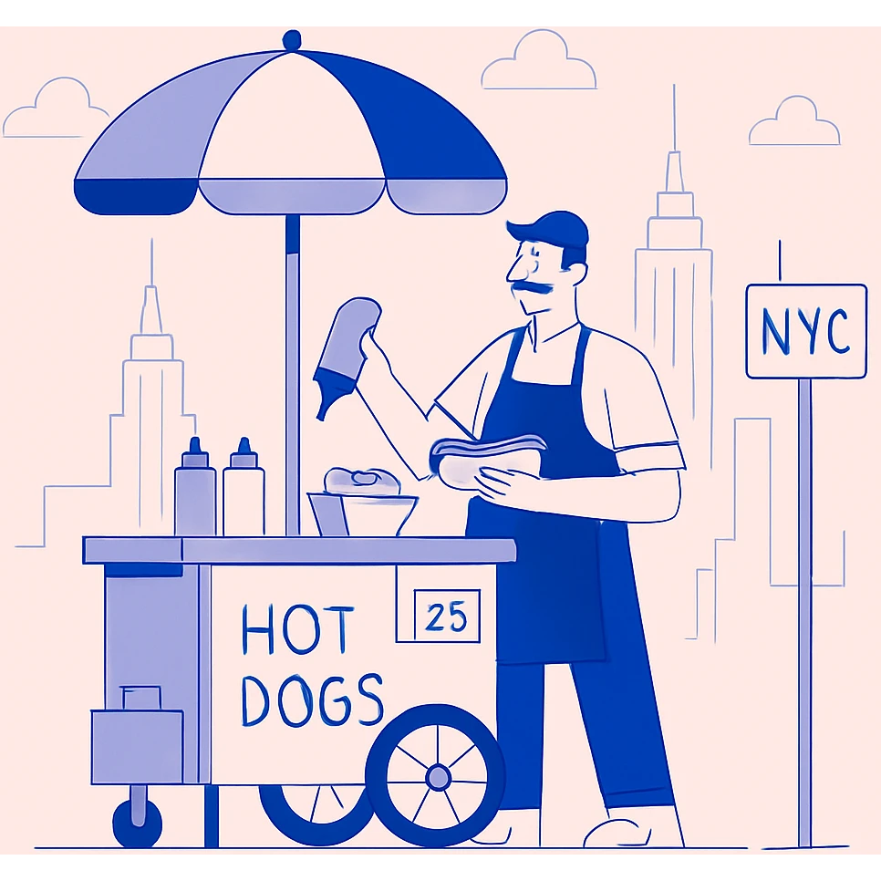 hotdog seller in New York with cart emoji