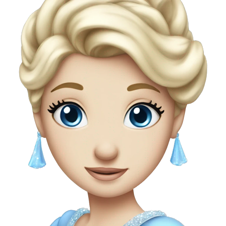 Cinderella with blue eyes and long eyelashes. Her cinderella dress is sparkling emoji
