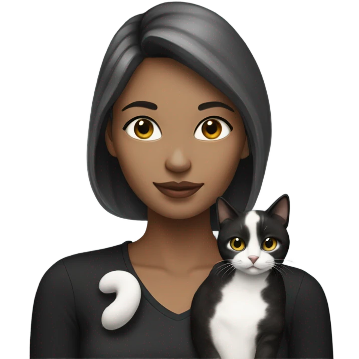 beautiful dark blonde haired women holding a black & white cat emoji