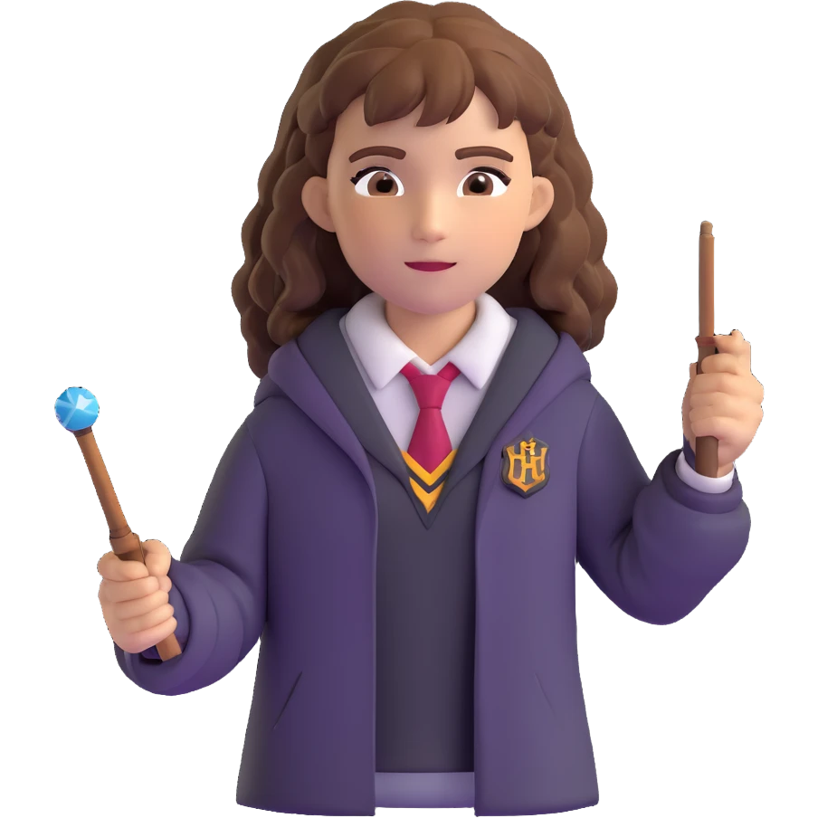 Hermione Granger in Hogwarts uniform with wand emoji