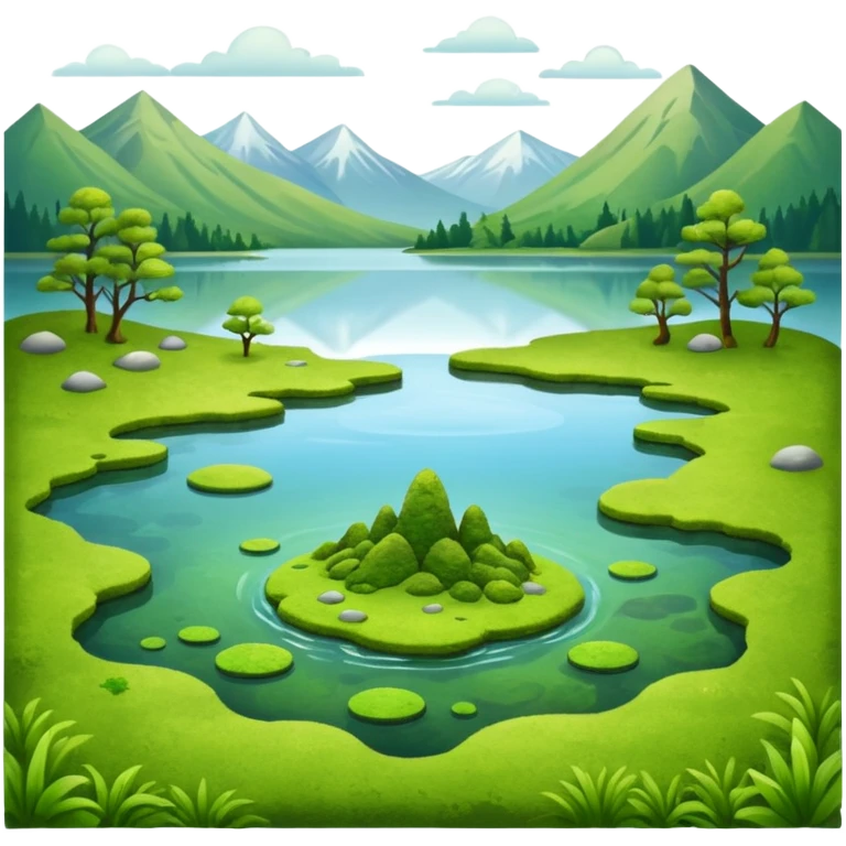 lake with moss on top with surrounding scenery emoji