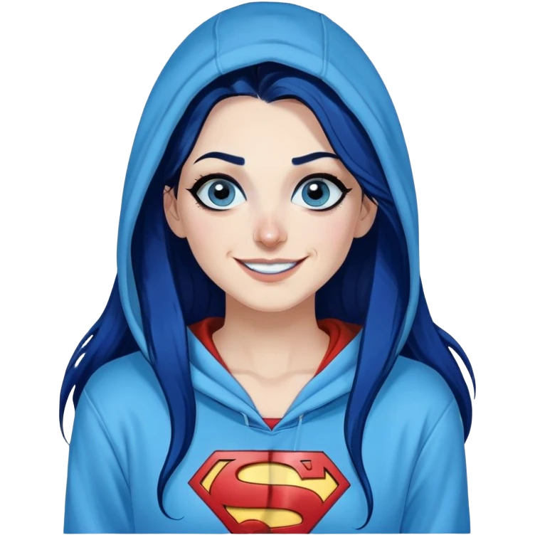 Laughing-30-year-old-adult-long-straight-dark-blue-hair-with-glitter-blue-eyes-thick-black-eyeliner-really-thick-really-long-eye-lashes-sky-blue-superman-no-ears-hoodie-sweatshirt-pierced-right-nostril emoji
