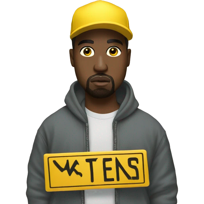 Kanye west holds a yellow sign with emoji