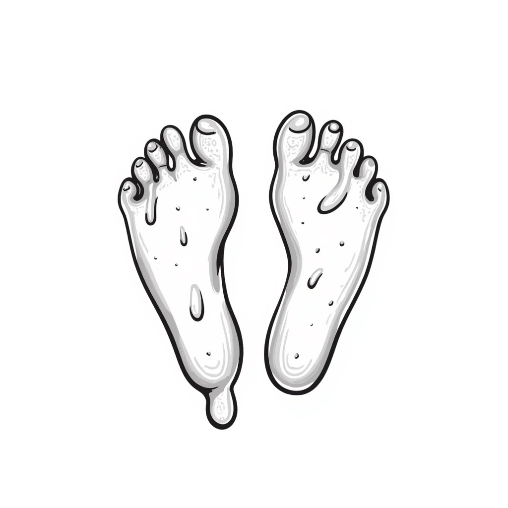realistic drawing of two human foot soles covered with white sticky tree sap, detailed illustration emoji